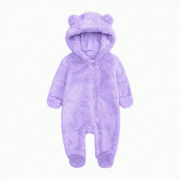 Ccpelsie Newborn Baby Snowsuit Fleece Onesie Outfits Warm Hooded Romper for Infant Boys and girls(Purple,3-6 Months)