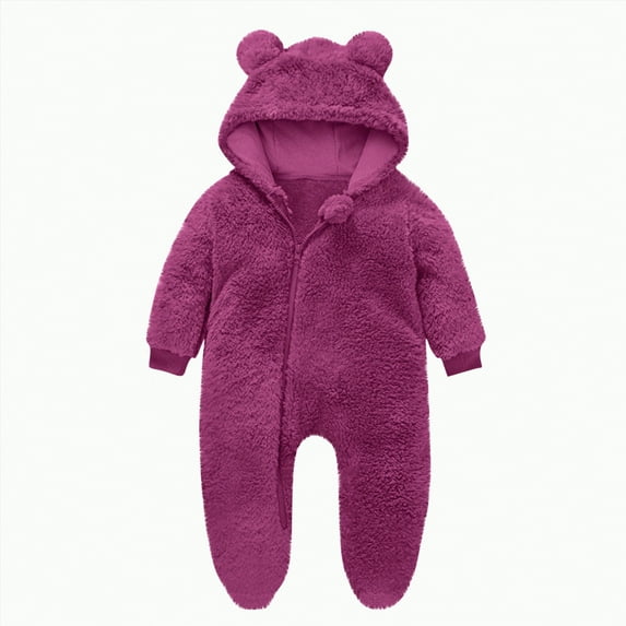 Ccpelsie Newborn Baby Winter Snowsuit - Bear Outfit Fleece Warm Jumpsuit Romper Hooded Clothes for Infant Girls Boys(Hot Pink,6-9 Months)
