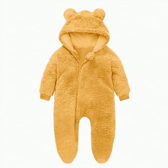 Ccpelsie Newborn Baby Winter Snowsuit - Bear Outfit Fleece Warm Jumpsuit Romper Hooded Clothes for Infant Girls Boys(Yellow,0-3 Months)