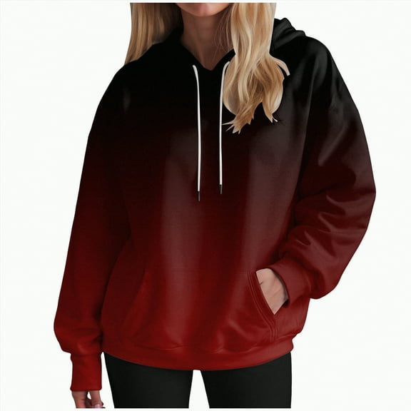 Ccpelsie Oversized Hoodies for Women Casual Long Sleeve Drawstring Pullover Sweatshirts with Pocket(Wine,S)