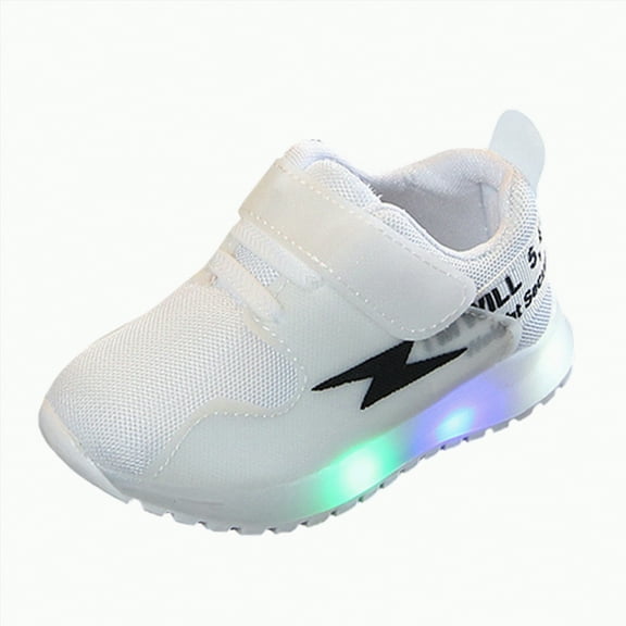 Ccpelsie Sneakers for Boys and Girls with Light up LED Sole, Lightweight and Breathable Sneakers for Running and Walking, Toddler and Youth(White,8.5)