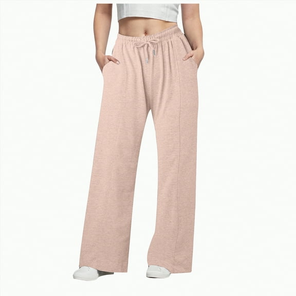 Ccpelsie Straight Leg Sweatpants for Women, Fleece Loose Fit Open Bottom Lounge Womens Sweatpants with Pockets(Rose Gold,XXL)
