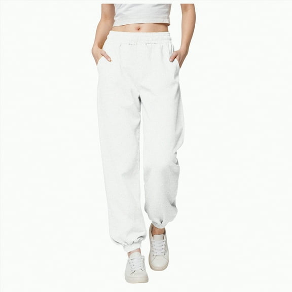 Ccpelsie Sweatpants for Women Cotton Joggers High Waisted Lounge Casual Travel Elastic Bottom Pants with Pockets(White,XXXL)