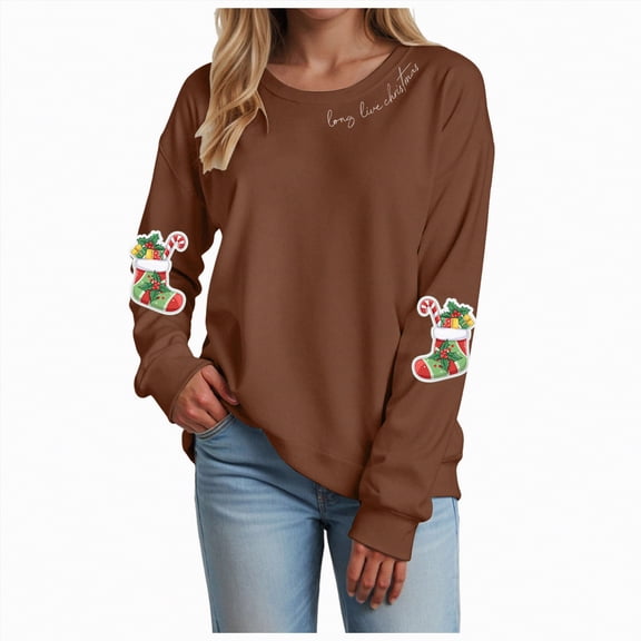 Ccpelsie Sweatshirt for Women Oversized Crewneck Long Sleeve Pullover Fleece Top Fall Winter Fashion Outfits Clothes(Brown,S)