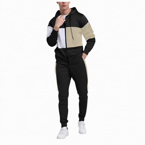 Ccpelsie Sweatsuits for Men 2 Piece Men's Jogging Tracksuit Set Hoodie Casual Athletic Long Sleeve Zipper Suit Set(A01-Black,2XL)