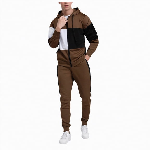 Ccpelsie Sweatsuits for Men 2 Piece Men's Jogging Tracksuit Set Hoodie Casual Athletic Long Sleeve Zipper Suit Set(A01-Coffee,2XL)