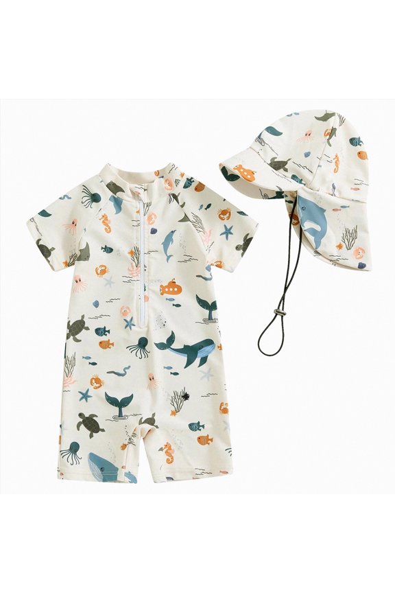 Swimsuit Set for Boys Teens 2 Pcs with Swimming Trunks and Boys Rash Guard for Beach Trip Holiday(White,2-3 Years)