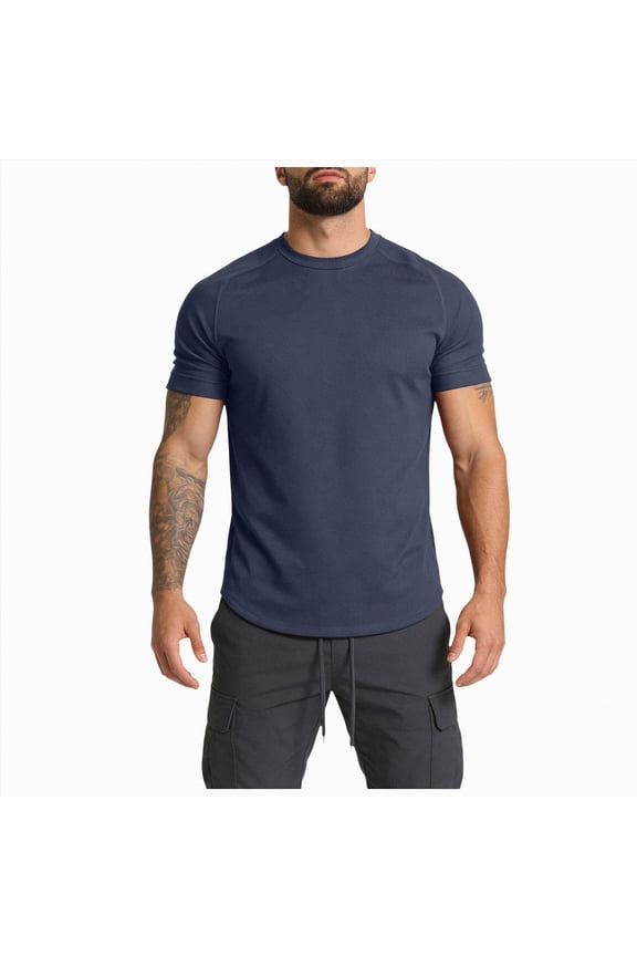 T Shirts for Men Moisture Wicking Vacation Stylish Body Shaper Soft and Comfy Short Sleeve Round Neck Undershirt(Navy,S)
