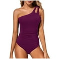 thumbnail image 1 of Ccpelsie Tankini Swimsuits For Women One Shoulder Tummy Control Keyhole Bathing Suits Swim Top with Bottom Modest Swimwear(Purple,L), 1 of 5