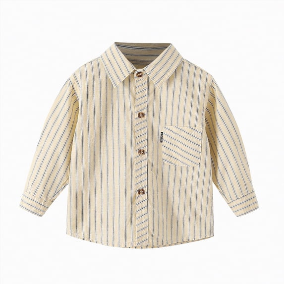 Ccpelsie Timeless Boys Button Down Shirt Long Sleeve Oxford Dress Shirt Solid Color for School Uniform Holidays and Smart Casual Wear(A-Beige,8-10 Years)