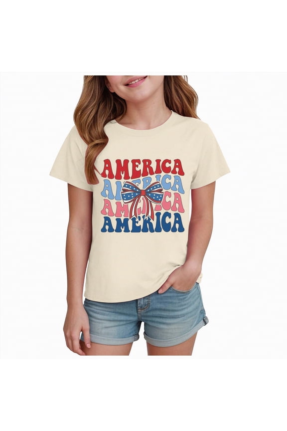 Toddler American Flag Tshirt for Boys Girls Patriotic Tops Kids 4th of July Outfits Tee USA Short Seleve(Beige,2-3 Years)