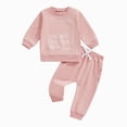 thumbnail image 1 of Ccpelsie Toddler Baby Boy Fall Winter Clothes Color Block Long Sleeve Sweatshirt Pullover Tops + Joggers Pants Outfit Set(Red,12-18 Months), 1 of 4