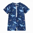 thumbnail image 1 of Ccpelsie Toddler Baby Boy One Piece Swimsuit Short Sleeve Zip Up Bathing Suit Infant Rash Guard Swimwear（Blue,6-12 Months), 1 of 6