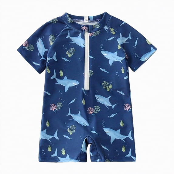 Ccpelsie Toddler Baby Boy One Piece Swimsuit Short Sleeve Zip Up Bathing Suit Infant Rash Guard Swimwear(Blue,6-12 Months)