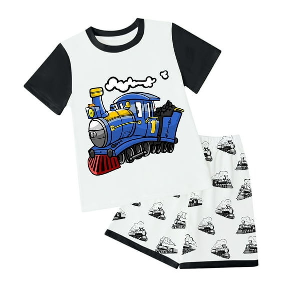 Ccpelsie Toddler Baby Boy Summer Clothes Cute Short Sleeve T-Shirt Elastic Waist Shorts Set 2 Piece Outfit(Blue,6-7 Years)