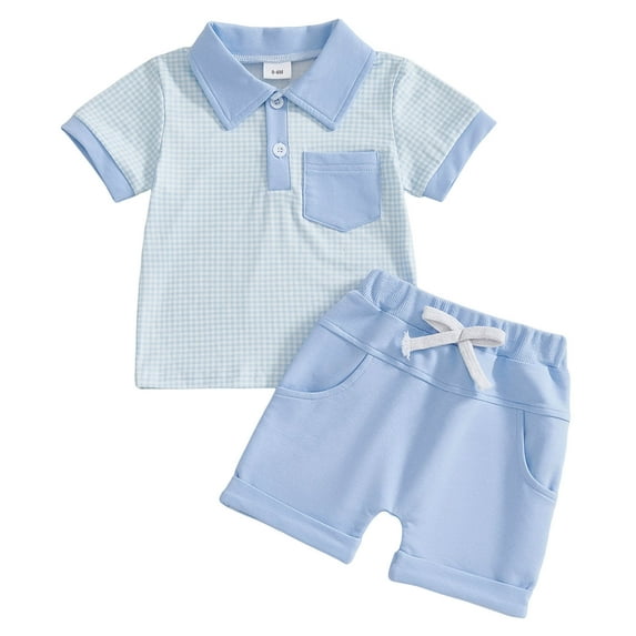 Ccpelsie Toddler Baby Boy Summer Clothes Short Sleeve Solid T-Shirt Shorts Set Outfits with Pockets(Blue,6-12 Months)