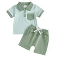 thumbnail image 1 of Ccpelsie Toddler Baby Boy Summer Clothes Short Sleeve Solid T-Shirt Shorts Set Outfits with Pockets(Green,6-12 Months), 1 of 8