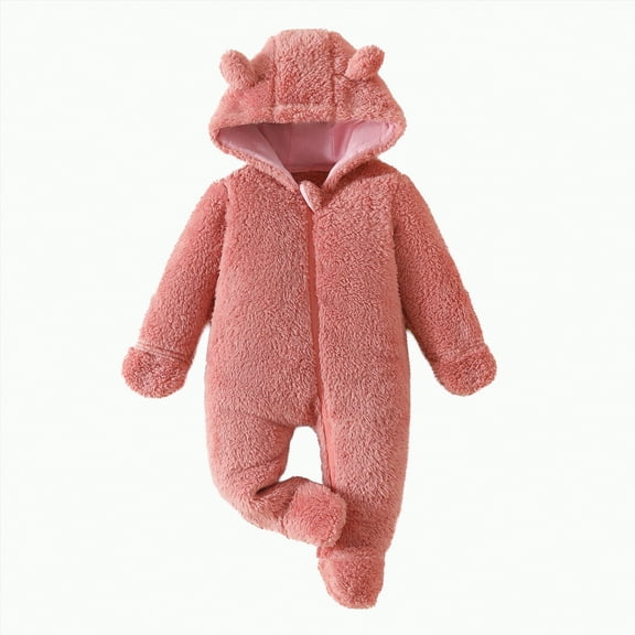 Ccpelsie Toddler Baby Boys Girls Fleece Rompers Cute Hooded Plush Zipper Jumpsuits Keep Warm Fall Winter Outfits(Red,6-9 Months)