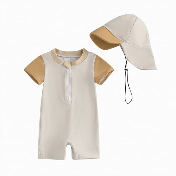 Ccpelsie Toddler Baby Boys Swimsuit Trunk Rashguard Set 2pcs Swimwear Bathing Suit Long Sleeved Sunsuit(Khaki,2-3 Years)