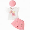 thumbnail image 1 of Ccpelsie Toddler Baby Girl Summer Clothes Outfit Funny Letter T Shirt Top Short Set Infant Girl Clothes 6 12 18 months 2T 3T(Pink,12-18 Months), 1 of 9