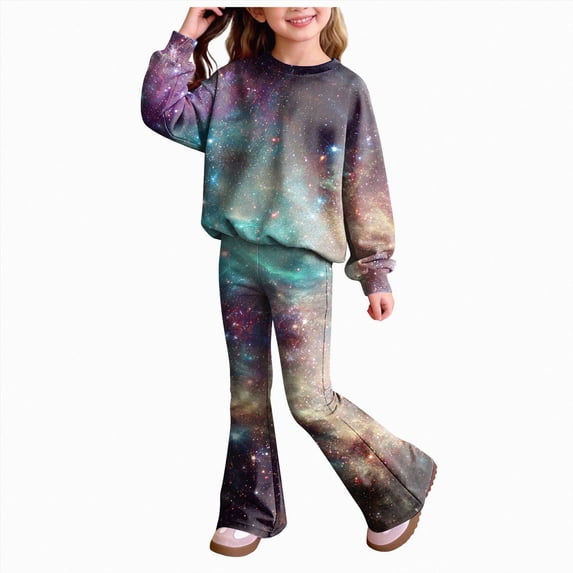 Ccpelsie Toddler Baby Girls Clothes Long Sleeve Shirt Top Flare Pants Cute Outfit Girl Fall Winter Clothes(Blue,5-6 Years)