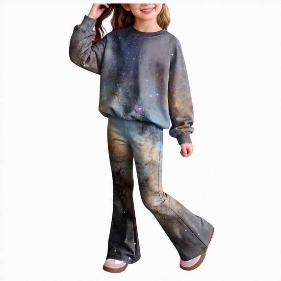 Ccpelsie Toddler Baby Girls Clothes Long Sleeve Shirt Top Flare Pants Cute Outfit Girl Fall Winter Clothes(Purple,9-10 Years)