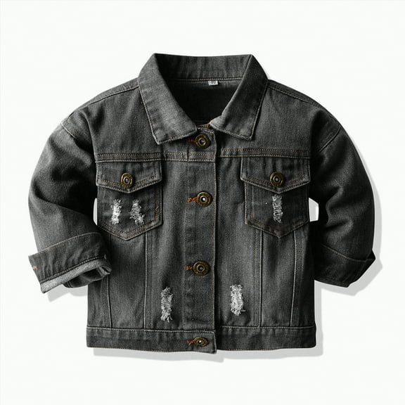 Ccpelsie Toddler Baby Girls Jean Jacket Kids Denim Jacket Long Sleeve Button Top Coat Casual Outerwear(Black,70)