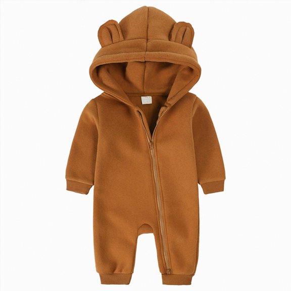 Ccpelsie Toddler Baby Girl Boy Clothes Long Sleeve Plush Hooded Fleece Jumpsuit Winter Warm Casual Clothes(Orange,18-24 Months)