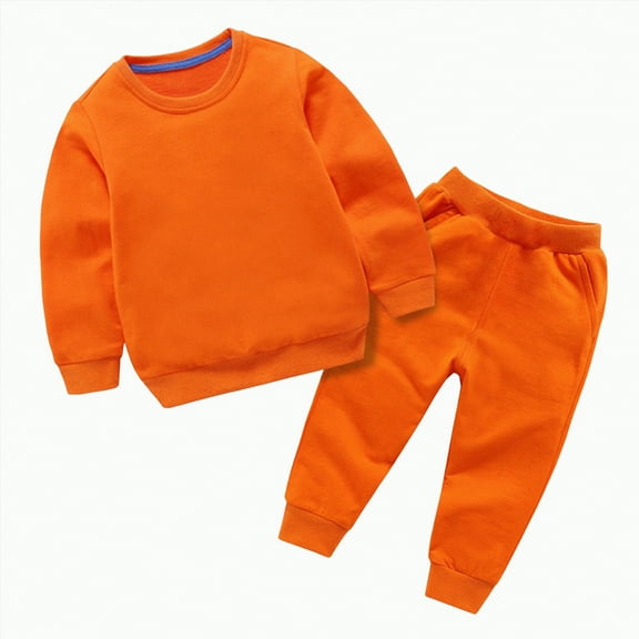 Ccpelsie Toddler Boy Clothes Color Block Long Sleeve Sweatshirt and Pants 2 Piece Boys Sweatsuit Fall Winter Outfits Set(Orange,1-2 Years)
