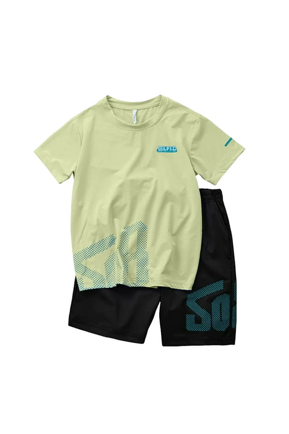Toddler Boy Clothes Kids Summer Cotton Outfits Shirt Short Sets for Little Boys Big Boys Casual Wear(Green,4-5 Years)