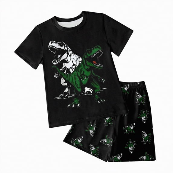 Ccpelsie Toddler Boy Dinosaur Shorts Set - 2 Piece Short Sleeve T-Shirt and Shorts for Boys - Toddler & Little Boys Summer Outfits(A01-Dark Green,5-6 Years)