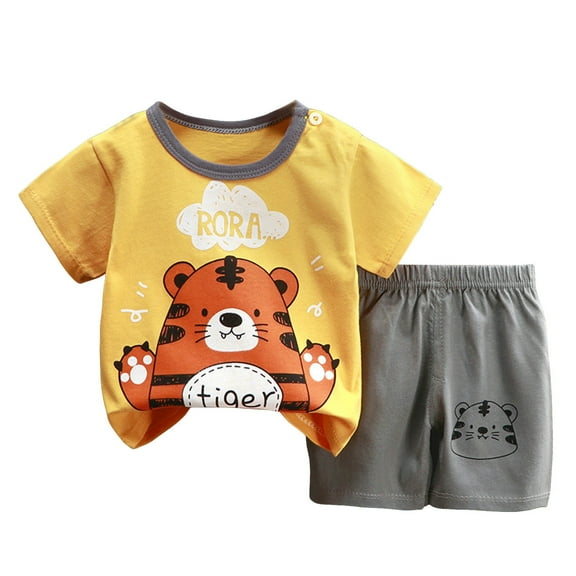 Ccpelsie Toddler Boy Shorts Sets -Cartoon Pattern Short Sleeve T Shirt Top and Shorts Suits -Boy Summer Outfits(Yellow,4-5 Years)