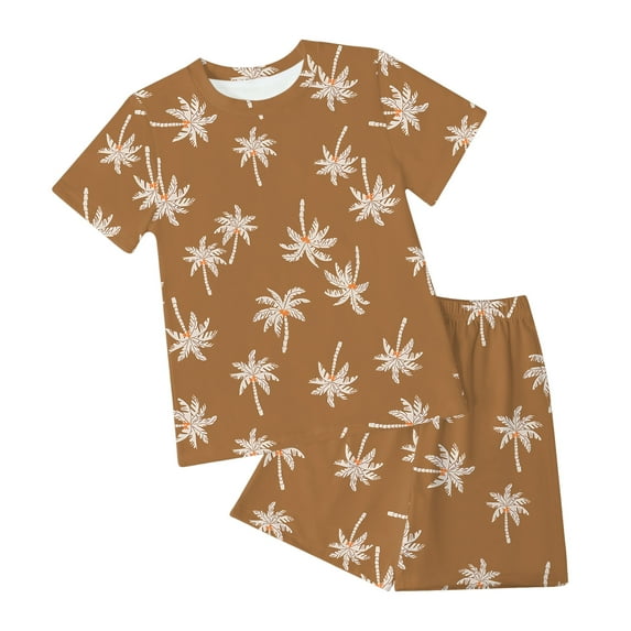 Ccpelsie Toddler Boy Summer Clothes Embroiderey Waffle Short Sleeve T-Shirt Tees + Casual Shorts Cute Clothing Set for Children(Coffee,5-6 Years)