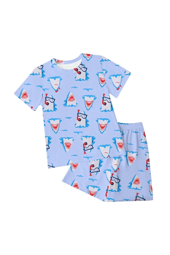 Toddler Boy Summer Clothes Embroiderey Waffle Short Sleeve T-Shirt Tees + Casual Shorts Cute Clothing Set for Children(Light Blue,7-8 Years)