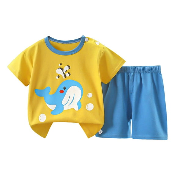 Ccpelsie Toddler Boy Summer T Shirt Shorts Outfits Short Sleeve Tee Tops Clothes Set for Summer(Yellow,4-5 Years)