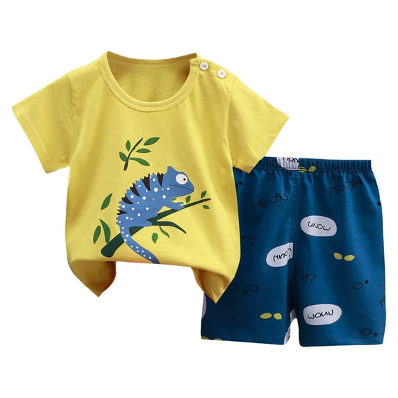 Ccpelsie Toddler Boy's 2 Piece Summer Outfits Children Color Block Short Sleeve Shorts Sets for Kids(Blue,6-12 Months)