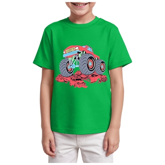 Ccpelsie Toddler Boys Funny Print T-Shirt Kids Summer Short Sleeve Top for Little Kids Big Kids(Green,5-6 Years)