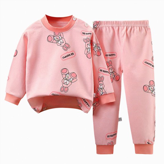 Ccpelsie Toddler Boys and Girls 2 Piece Set Kids Soft Crewneck Pullover Sweatshirt Sweatpants Sweatsuit Children Cozy Pajamas Loungewear(Light Pink,6-12 Months)