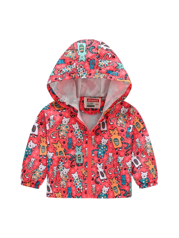 Ccpelsie Toddler Boys Girls Cartoon Print Zip Jacket Hooded Trench Lightweight Kids Coats Windbreaker Outdoor Cute Dust Coats(Red,2-3 Years)