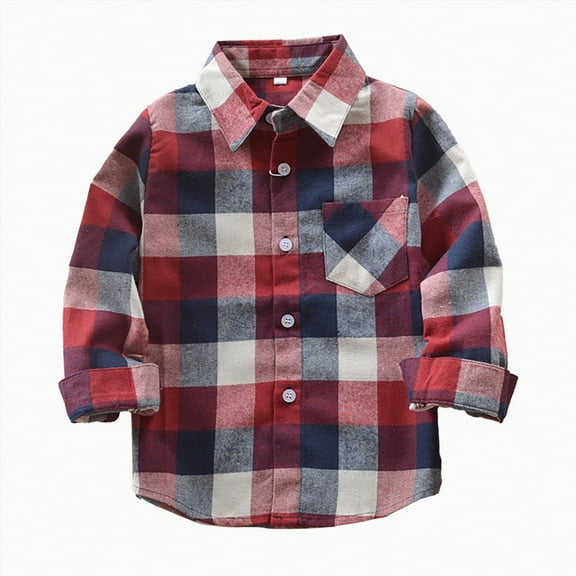 Ccpelsie Toddler Boys' Girls' Cute Plaid Shirt Button Down Long Sleeve Jacket Lapel Coat Tops Casual Outwear for Kids( Red,3-4 Years)