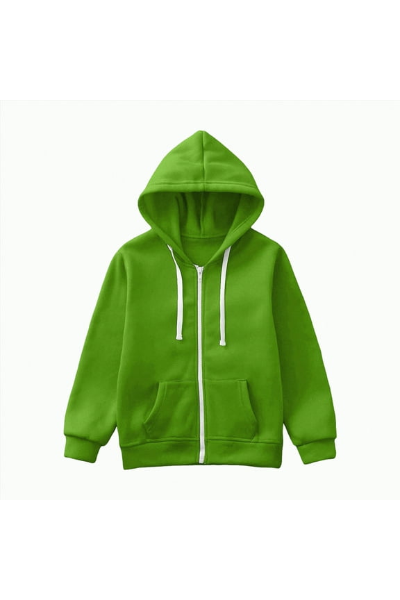 Toddler Boys Girls Long Sleeve Full-Zip Hoodies Sweatshirts Jacket with Pouch Pockets(Green,5-6 Years)