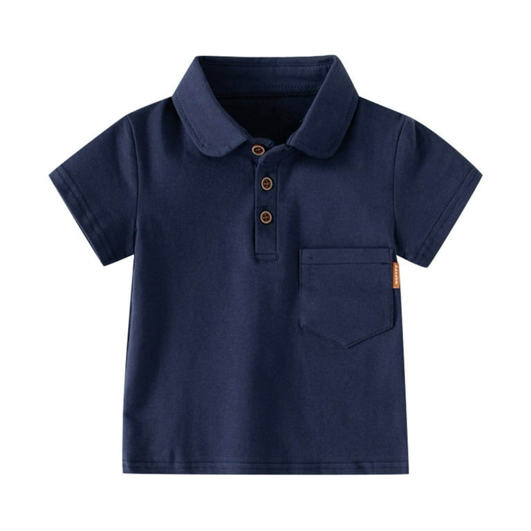Ccpelsie Toddler Boys Short Sleeve Polo Collared Shirt Cotton Casual  Uniform Classic Solid Color Tee Shirt Tops(Navy,1-2 Years)