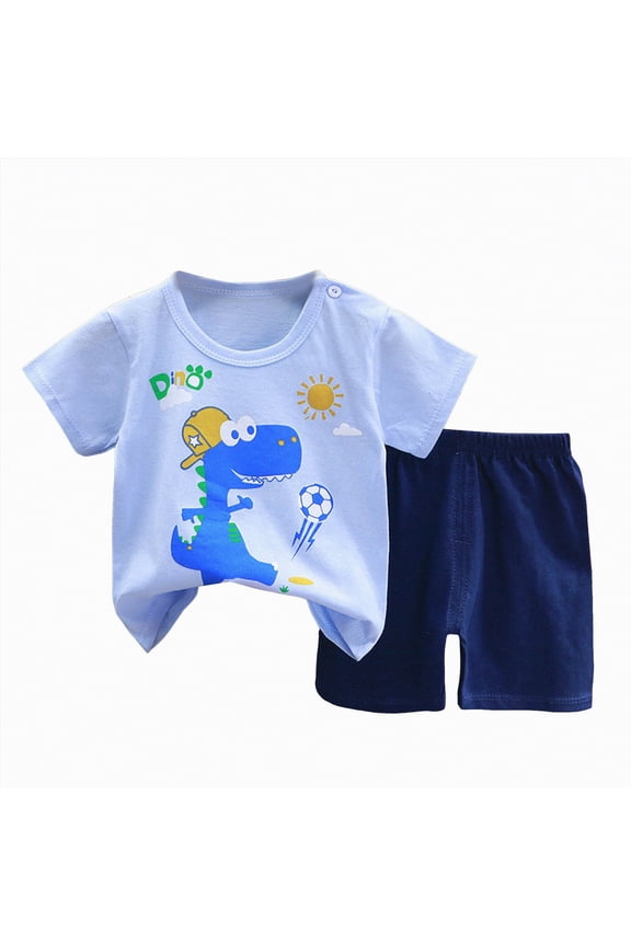 Toddler Boys' Shorts Set 2 Piece Short Sleeve T-Shirt and Sweat Shorts Summer Outfit for Boys(Blue,3-4 Years)