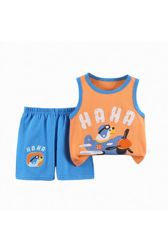 Toddler Boys Shorts Sets Kids T-Shirt Crew Neck Little Boy Clothes Set Summer Kids Outfit(Orange,2-3 Years)