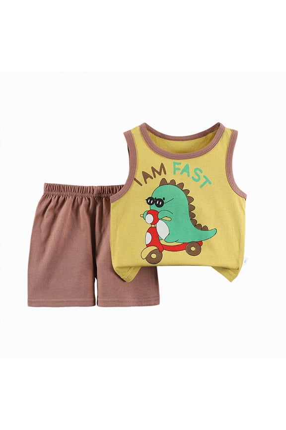 Toddler Boys Shorts Sets Kids T-Shirt Crew Neck Little Boy Clothes Set Summer Kids Outfit(Yellow,2-3 Years)