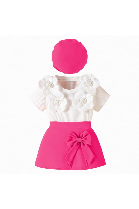 Toddler Girl Clothes 2 Piece Summer Outfit Ruffle Sleeveless Top and Shorts Set with Pockets(Hot Pink,3Y)