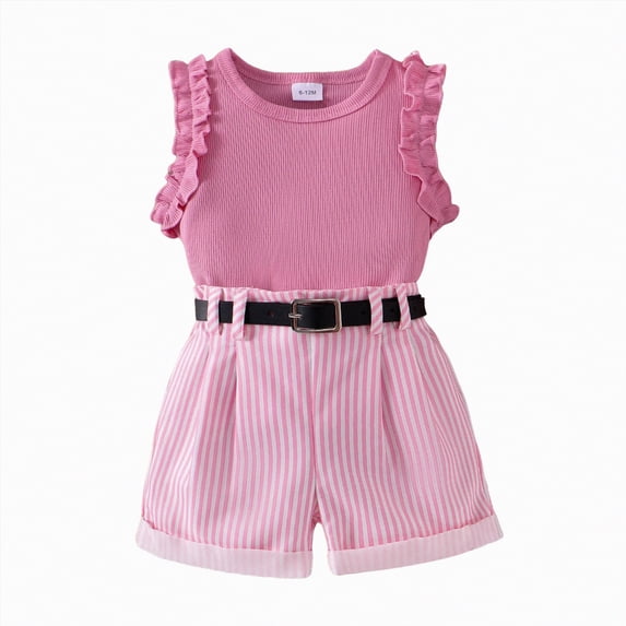 Ccpelsie Toddler Girl Clothes Sets Little Kids Floral Sleeve Tops Shorts Cute Summer Outfits Clothing Set(Red,2-3 Years)