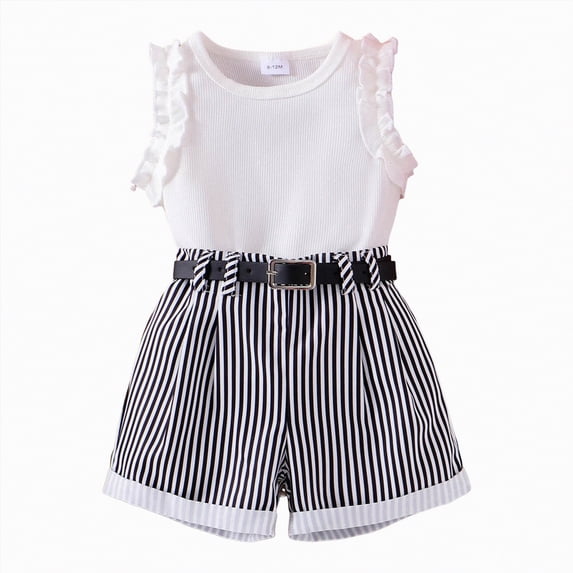 Ccpelsie Toddler Girl Clothes Sets Little Kids Floral Sleeve Tops Shorts Cute Summer Outfits Clothing Set(White,12-18 Months)