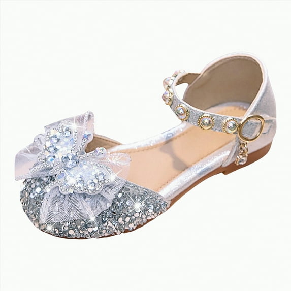 Ccpelsie Toddler Girl's Dress Shoes Mary Jane Princess Flat for Party, Birthday, Wedding for Big/Little Kids(Silver,1.5)