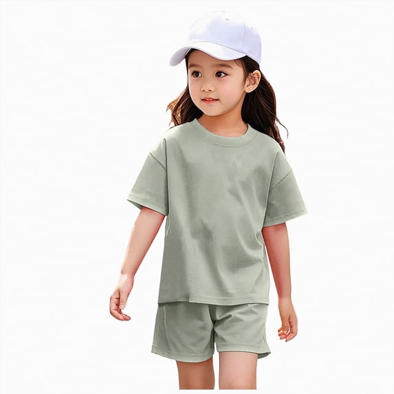 Ccpelsie Toddler Girls Clothes Outfits Summer Ruffle Ribbed Flower T Shirt Shorts Set Clothes for Girls(Light Green,12-18 Months)